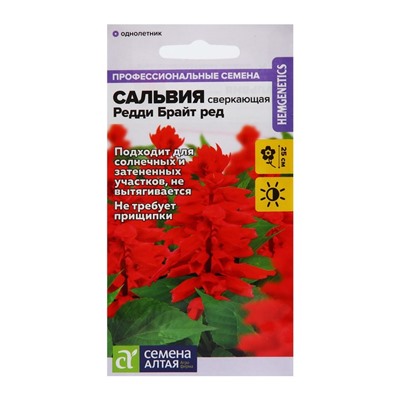 Семена цветов Сальвия "Редди Брайт", ред, сверкающая, Сем. Алт, ц/п, 5 шт