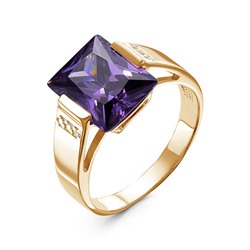 Позолоченное кольцо с фиолетовым фианитом  - 1214 - п