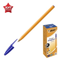 Ручка шариковая, BIC Orange, узел 0.8 мм, чернила синие, мягкое экономичное тонкое письмо, оранжевый корпус