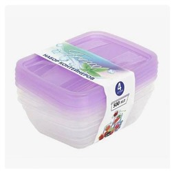 Набор пластиковых контейнеров 4 шт прямоуг лаванда 500 мл Fresco Violet (1/1)
