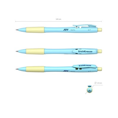 Ручка шариковая автоматическая ErichKrause JOY Pastel, "Ultra Glide Technology", узел 0.7 мм, чернила синие, длина письма 1300 метров