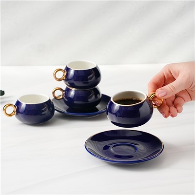 Сервиз кофейный керамический «Капля», 12 предметов: 6 чашек 90 мл, 6 блюдец d=12 см, цвет синий