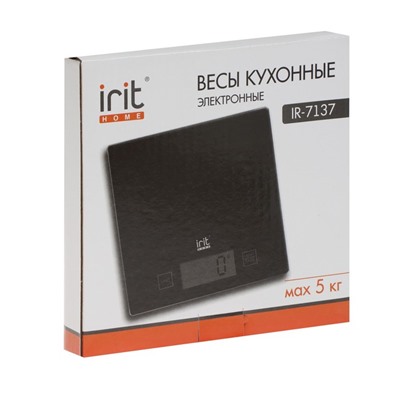 Весы кухонные Irit IR-7137, электронные, до 5 кг, чёрные