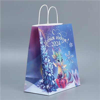 Пакет подарочный крафтовый «Зимняя сказка», 32 × 28 × 15 см