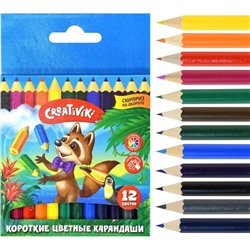 Набор цветных карандашей12 цветов, шестигранные, дерево, короткие Creativiki,