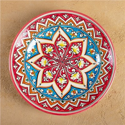 Тарелка Риштанская Керамика "Цветы",  23 см, красный