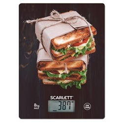 Весы кухонные Scarlett SC-KS57P56, электронные, до 8 кг, рисунок "Бутерброды"