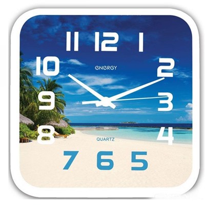 Часы пластиковые настенные кварц  24,5*24,5*3,9 см квадрат пляж ЕС- 99 Energy (1/20)