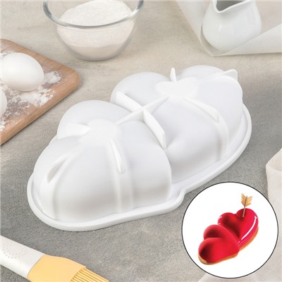 Форма для муссовых десертов и выпечки Доляна «Влюблённые сердца», 27×17 см, силикон, цвет белый