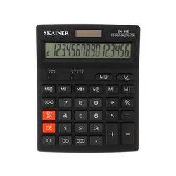 Калькулятор настольный большой 16-разрядный, SK-116, двойное питание, двойная память, 140 x 176 x 45 мм, чёрный