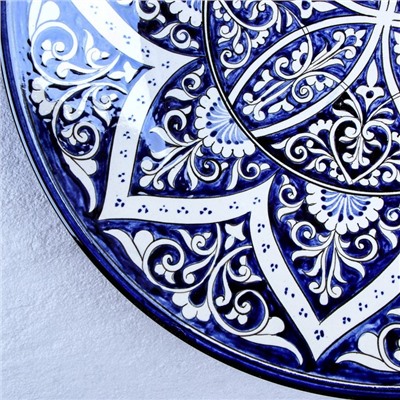 Ляган Риштанская Керамика "Цветы", 42 см, синий