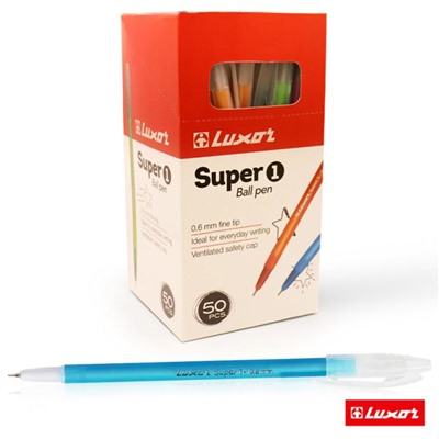 Ручка шариковая Luxor "Super 1" чернила синие, пишущий узел 0,6, цвет корпуса микс
