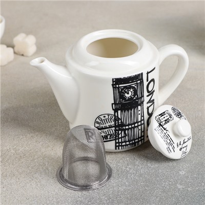 Набор керамический чайный «Страны», 3 предмета: чайник 400 мл, 2 кружки 230 мл, рисунок МИКС