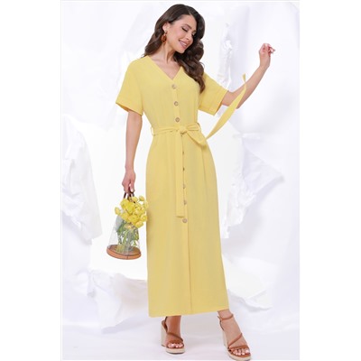 Платье-рубашка желтое с поясом