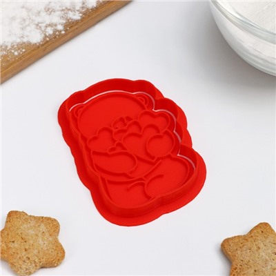 Форма для печенья «Мишка с сердцами», штамп, вырубка, цвет красный