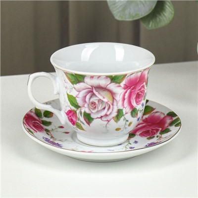 Чайная пара керамическая Доляна «Томная роза», 2 предмета: чашка 250 мл, блюдце d=14 см, цвет разноцветный