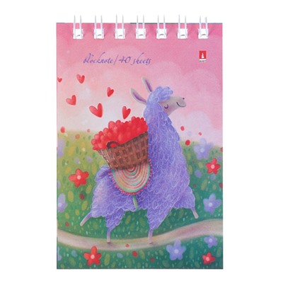 Блокнот А7, 40 листов на гребне "Лавандовые ламы", обложка мелованный картон, МИКС