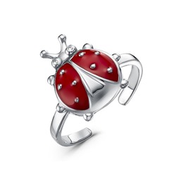 Серебряное кольцо "Божья коровка" разъемное с красной эмалью - 284
