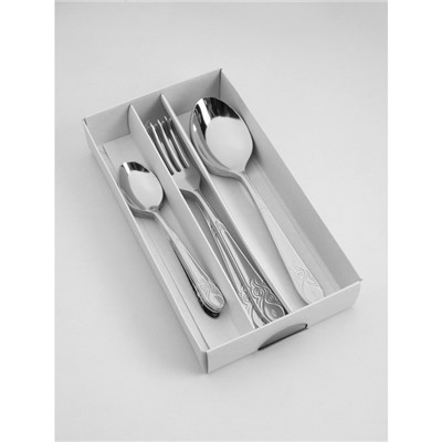 Набор столовых приборов «Узоры», 18 предметов, толщина 1,8 мм, картонная коробка, цвет серебряный