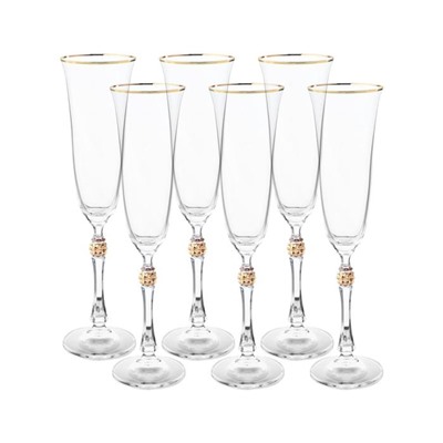 Набор бокалов для шампанского Parus, декор «Отводка золото, золотой шар», 190 мл x 6 шт.
