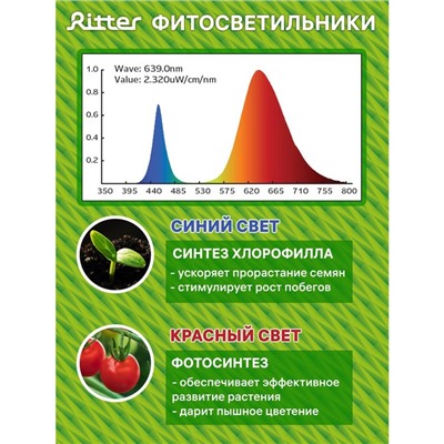 Фитосветильник светодиодный Ritter, T5, 10Вт, 572мм, IP20, на присосках, красно-синий спектр