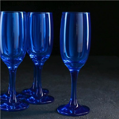 Набор бокалов для шампанского «Радуга», 190 мл, 6 шт, цвет кобальт