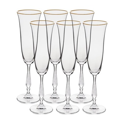 Набор бокалов для шампанского, декор «Отводка золото», 190 мл x 6 шт.