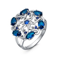 Серебряное кольцо с синими фианитами - 808