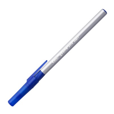 Ручка шариковая BIC Round Stic Exact, узел 0.7 мм, тонкое письмо, резиновый упор, чернила синие, одноразовая, серый корпус