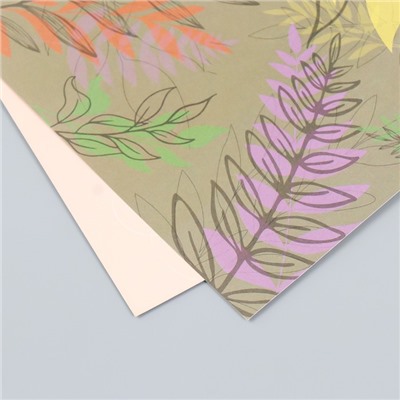 Бумага для скрапбукинга двусторонняя "Цветы и листья" плотность 180 гр 15,5х17 см