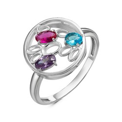 Серебряное кольцо с разноцветными фианитами - 1173