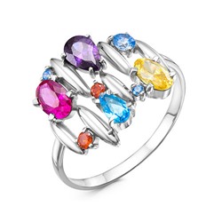 Серебряное кольцо с цветными фианитами -  922