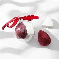 Набор спонжей для макияжа 2 шт. в новогоднем шаре (Бордовый+Белый)