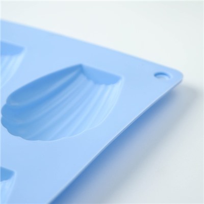 Форма силиконовая для выпечки Доляна «Ракушка», 29,5×17 см, 9 ячеек (6,7×4,5×1,3 см), цвет голубой