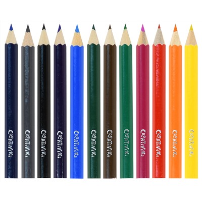 Набор цветных карандашей12 цветов, шестигранные, дерево, короткие Creativiki,
