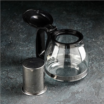 Чайник стеклянный заварочный Доляна «Иллюзия», 700 мл, с металлическим ситом, цвет чёрный