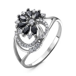 Серебряное кольцо с черными фианитами - 162