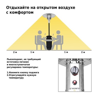 Обогреватель газовый, уличный, 81 × 45 × 219 см, чёрный, Aesto A-03T