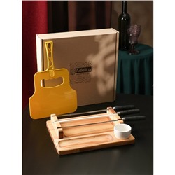 Подарочный набор для подачи шашлыка: доска-тарелка 30×24×5.5 см, опохало, соусник, берёза