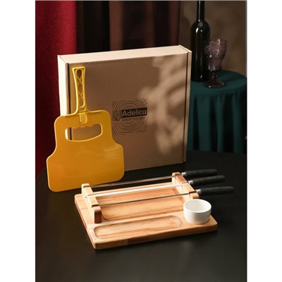 Подарочный набор для подачи шашлыка: доска-тарелка 30×24×5.5 см, опохало, соусник, берёза