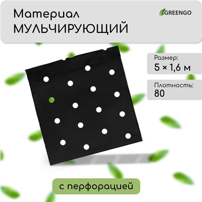 Материал мульчирующий, с перфорацией, 5 × 1,6 м, плотность 80 г/м², спанбонд с УФ-стабилизатором, чёрный, Greengo, Эконом 20%