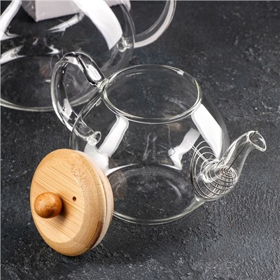 Набор стеклянных чайников с бамбуковой крышкой и металлическим ситом «Валенсия», 480 мл, 1,2 л, 2 шт