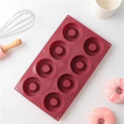 Форма силиконовая для выпечки Доляна «Пончики», 29×17 см, 8 ячеек, d=6 см, цвет МИКС