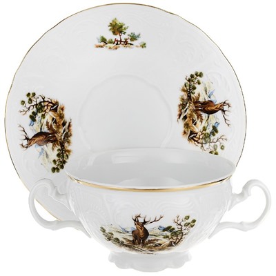 Чашка с блюдцем для бульона Bernadotte, декор «Охотничьи сюжеты»
