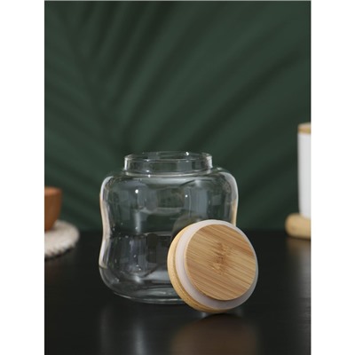 Банка стеклянная для сыпучих продуктов с бамбуковой крышкой BellaTenero «Эко. Изгиб», 700 мл, 10,5×11,5 см
