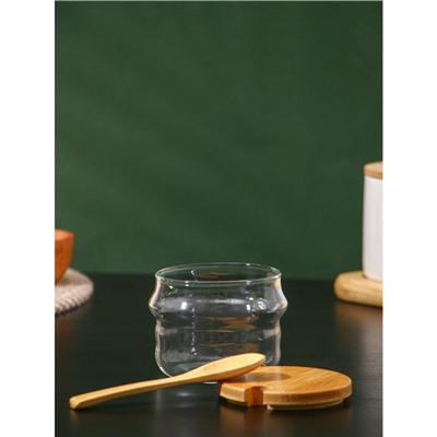 Набор банок стеклянных для сыпучих продуктов на деревянной подставке BellaTenero «Эко. Грани», 295 мл, 30×10×13 см, 3 шт