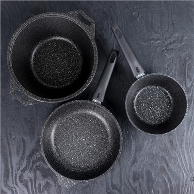 Набор кухонной посуды «Мраморная №3», 6 предметов, крышка, съёмная ручка, антипригарное покрытие, цвет тёмный мрамор