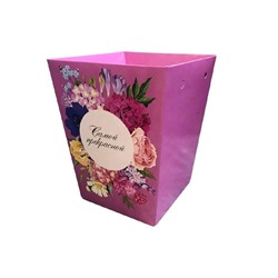 Плайм пакет для цветов "Романтика" (цветы на розовом) высота 15 см