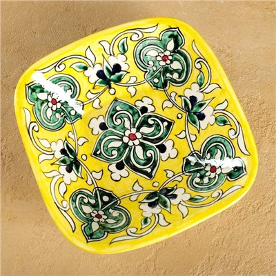 Салатница Риштанская Керамика "Цветы", 17 см, желтая