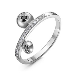 Серебряное кольцо  с бесцветными и черными фианитами - 1296